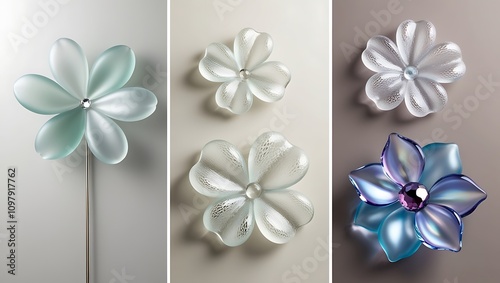 Elegant Floral Relief Triptych in White and Accents