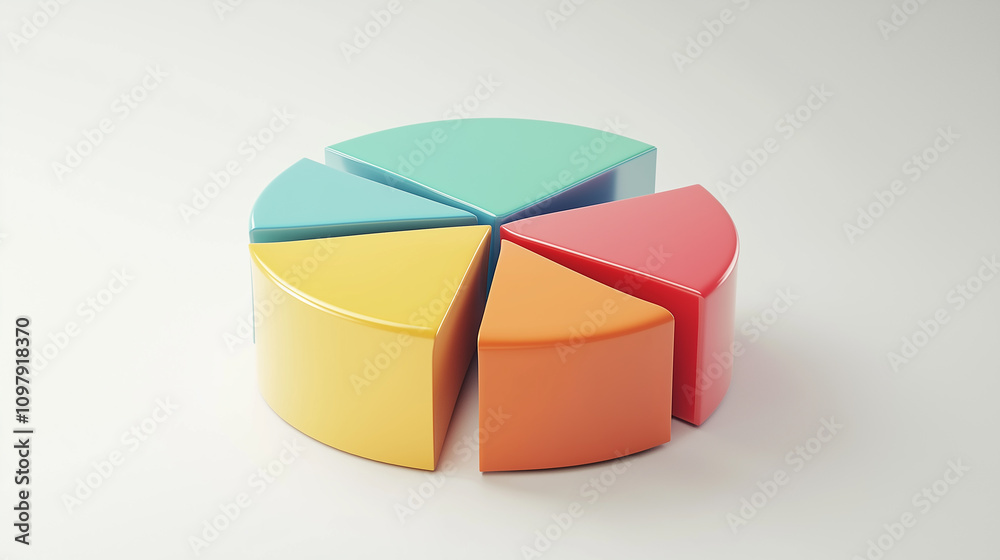 Obraz premium Simple, abstract 3D pie chart isolated on white, with floating labels - Conceptual and clean, studio light