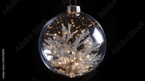 silver christmas ball isolated on black, glass chritsmas ball photo