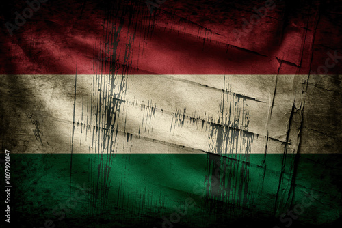 Retro vintage grungy historical old texture Hungary flag