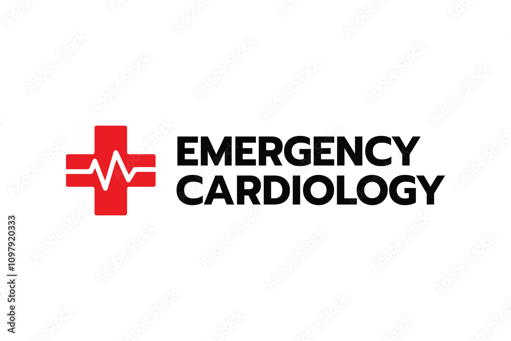 Obraz premium Urgent Heart Care Emergency Cardiology Logo Featuring Red Cross with White Heartbeat Line, Highlighting Critical Cardiovascular Emergency Services