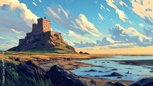 Northumberland: Lindisfarne Castle - Historic Viking Invasion Site on Stunning Coastal Rock Cliff photo