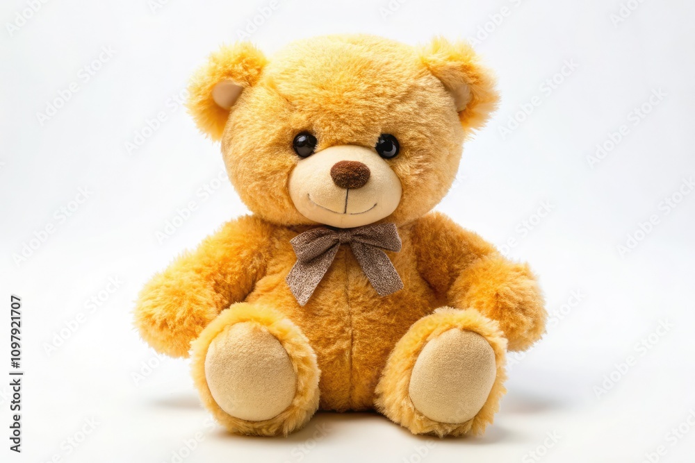 Fototapeta premium Adorable Plush Bear on White Background - Perfect for Children's Decor, Gifts, and Toy Photography, Capturing Softness and Cuteness in Panoramic View, Ideal for Stock Images