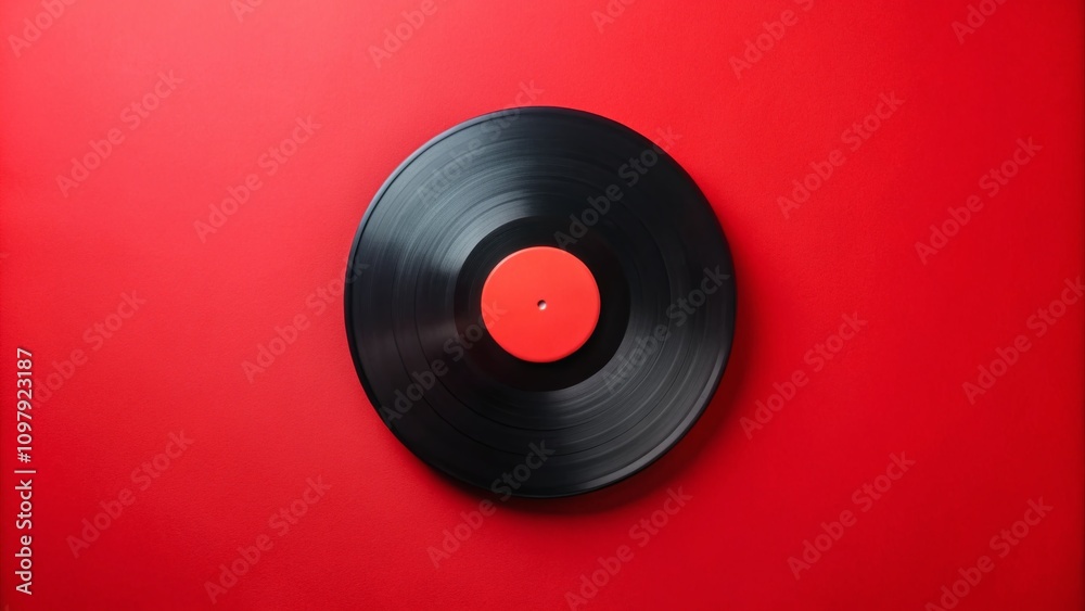 Minimalist Flat Lay of a Vinyl Record on a Bold Red Background, Capturing the Essence of Music and Simplicity in Modern Design Aesthetic Minimalist Flat Lay of a Vinyl Record on a Bold Red Background, Capturing the Essence of Music and Simplicity in Modern Design Aesthetic