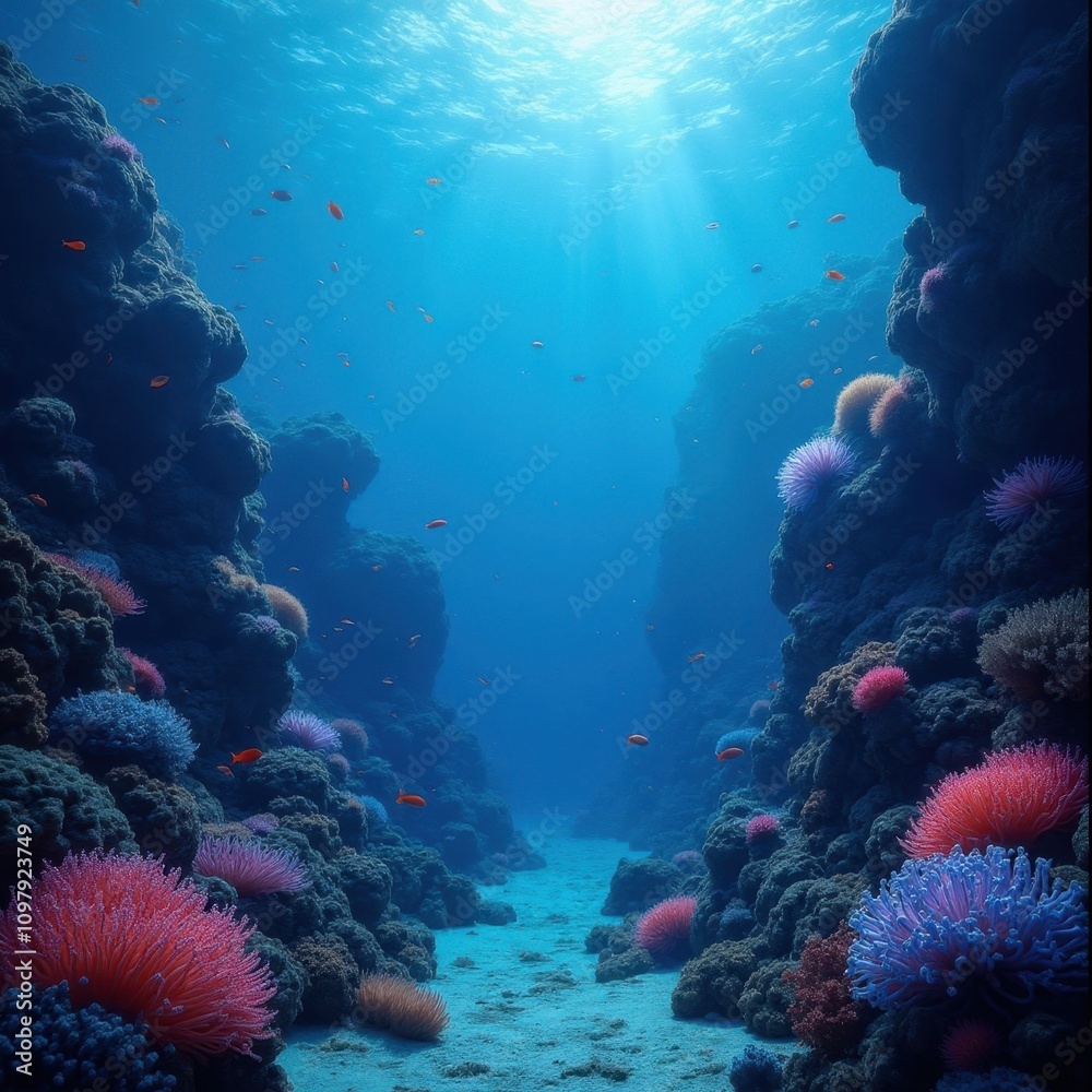 Fototapeta premium Bioluminescent Underwater Coral Reef Paradise