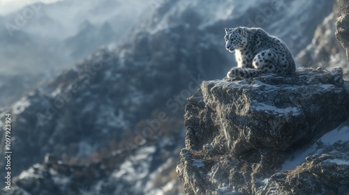 Snow Leopard on a Mountain Peak photo