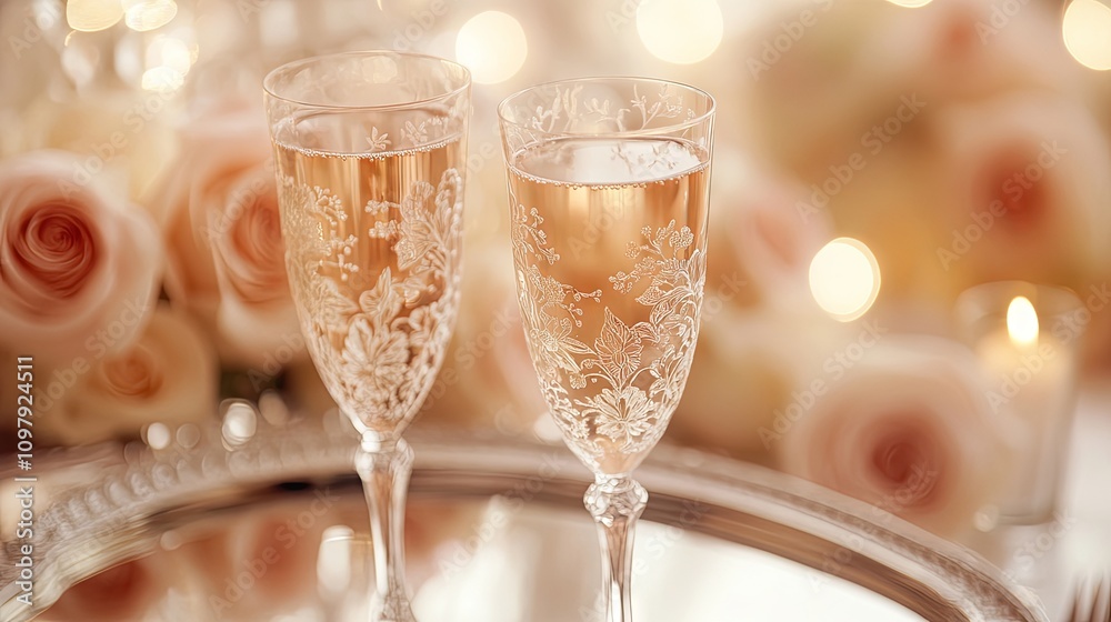 Champagne Flutes with Roses: Romantic Table Setting