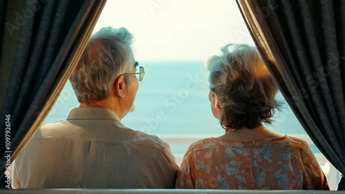 Elderly Couple Enjoys Ocean View from Balcony Together