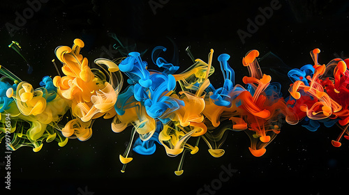 Vibrant Swirls of Colorful Ink in Water Creating Abstract Patterns Against a Dark Background for Artistic and Creative Designs