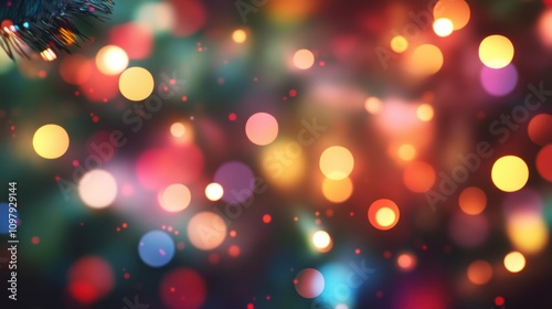 featuring Christmas-themed bokeh lights, with a rich tapestry of colors such as emerald green, ruby red, and soft white. The lights twinkle and fade in and out