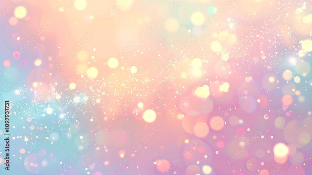 Obraz premium Dreamy pastel background with soft shimmering lights, bokeh effects, and ethereal sparkles creating a mesmerizing, tranquil atmosphere perfect for creative projects and designs.