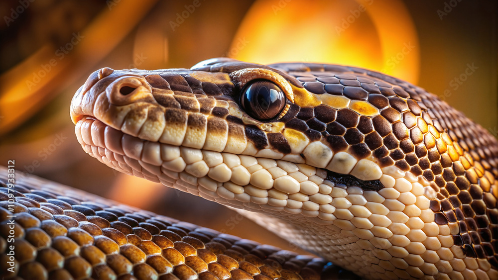 Obraz premium Python with sunset glow, jungle wildlife scene