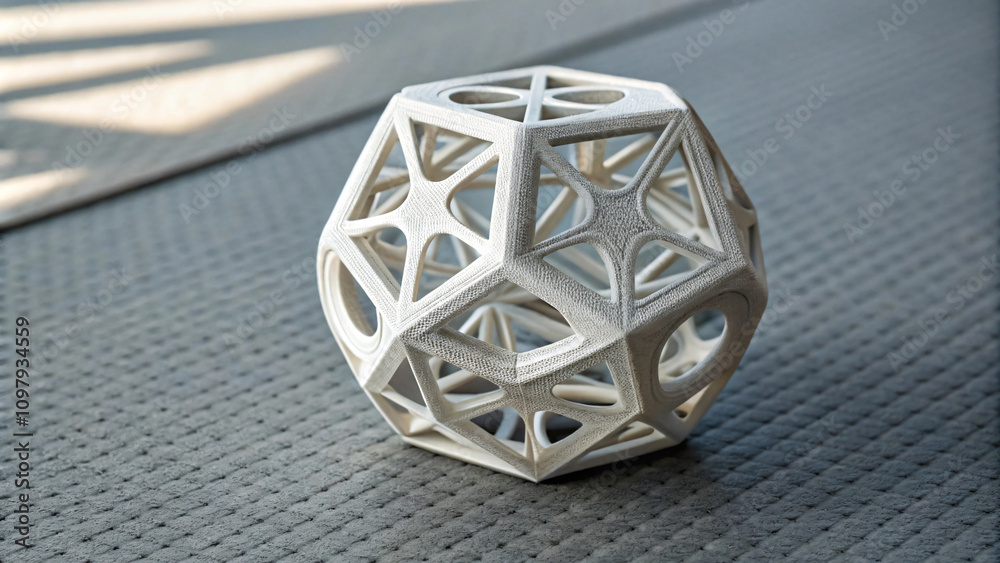 Fototapeta premium 3D printed geometric sculpture on textured surface, showcasing intricate design and modern aesthetics. This unique piece adds contemporary touch to any space