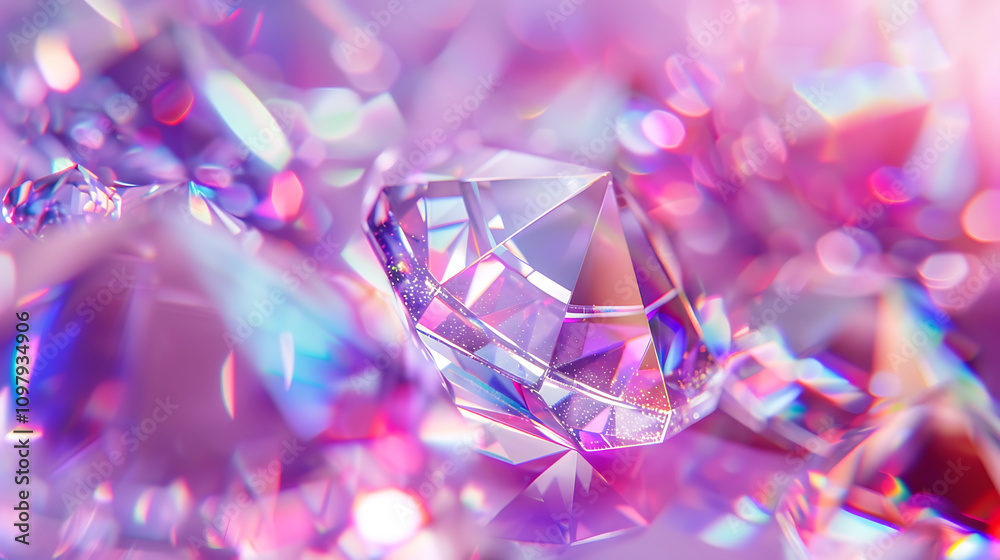 Sparkling Gemstones with Iridescent Colors Reflecting Light in a Dreamy Background Creating an Abstract, Vibrant Scene of Beauty and Elegance