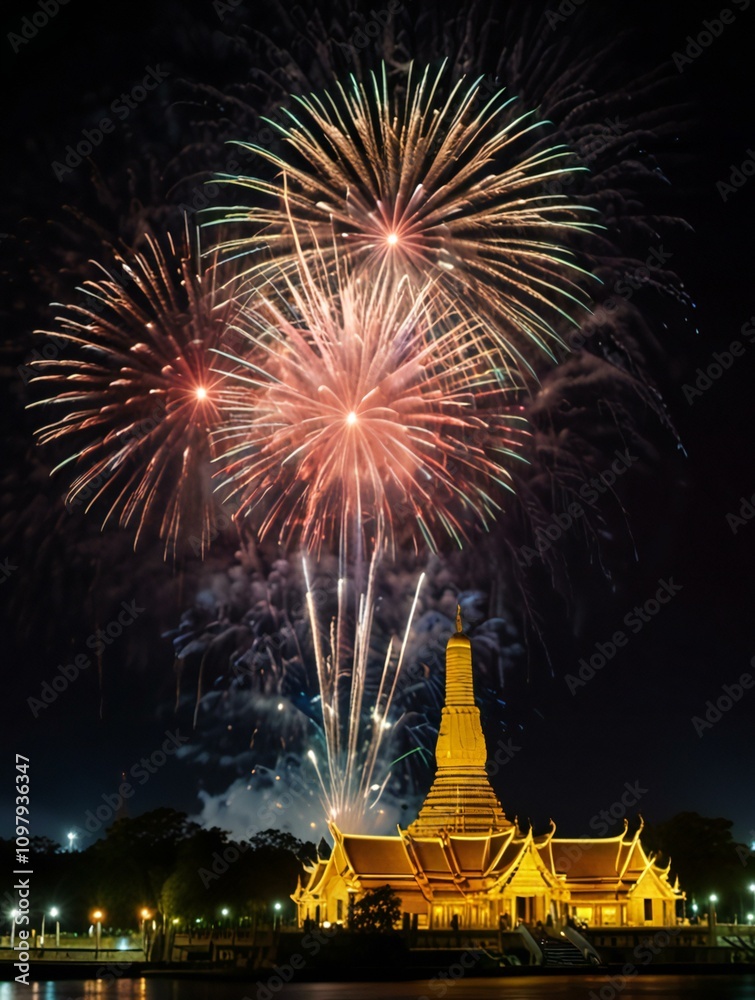 Naklejka premium fireworks over the river