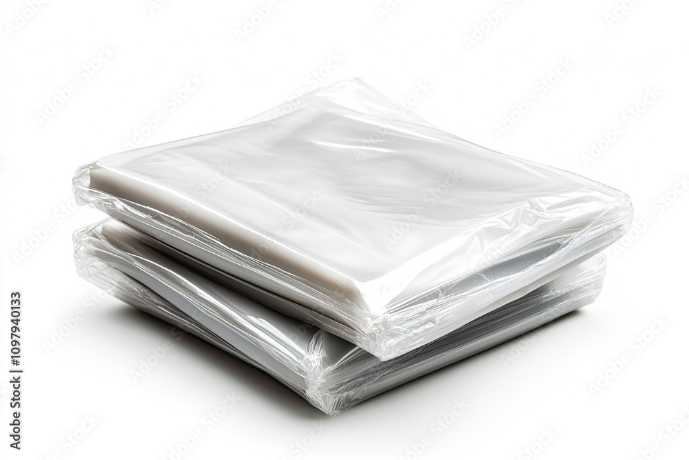 Polyethylene film packaging with branding isolated on a white background Polyethylene film packaging with branding isolated on a white background