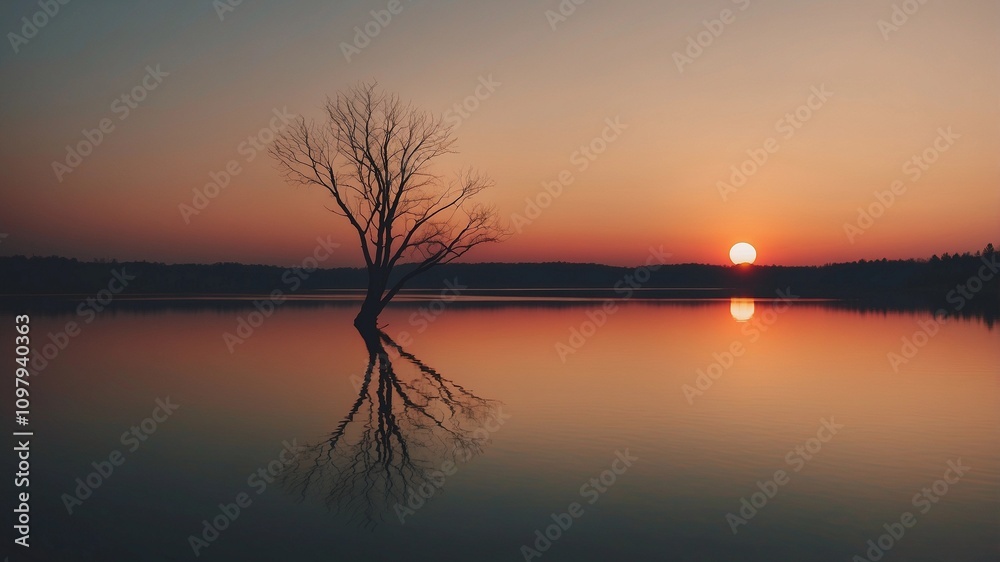 Obraz premium 4K Minimalist Sunset Wallpaper, Sunset Background, Sunset Desktop Wallpaper
