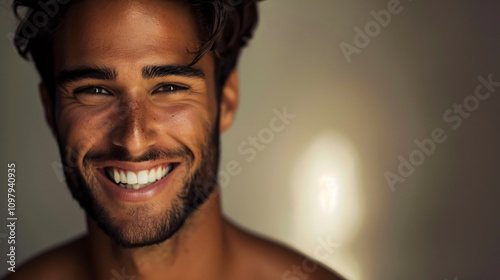 Portrait of a sexy, smiling male model.