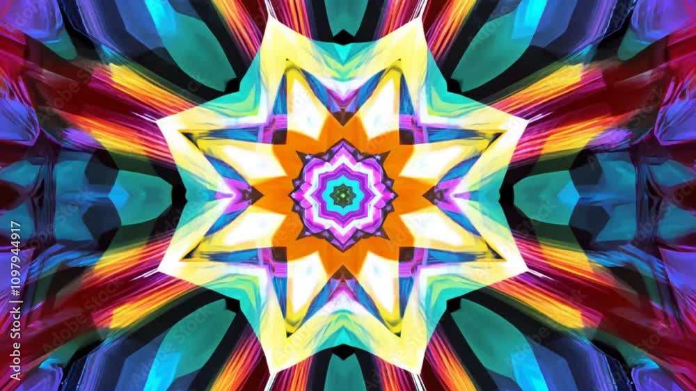 Vibrant Kaleidoscope Star: A mesmerizing kaleidoscope pattern with a vibrant star at its center, showcasing a captivating interplay of colors and shapes. Vibrant Kaleidoscope Star: A mesmerizing kaleidoscope pattern with a vibrant star at its center, showcasing a captivating interplay of colors and shapes.