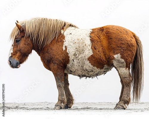 Exaggeratedly Obese Horse Standing in Calm Peaceful Isolation on White Background photo