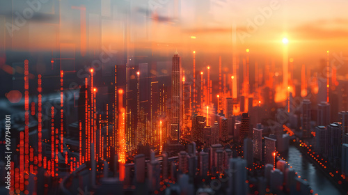 Wallpaper Mural Sunset Cityscape 3D Illustration Torontodigital.ca