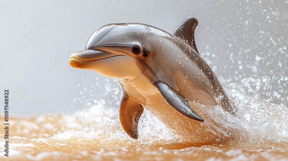 Fototapeta premium Joyful Overweight Dolphin Swimming Playfully in Isolated White Background