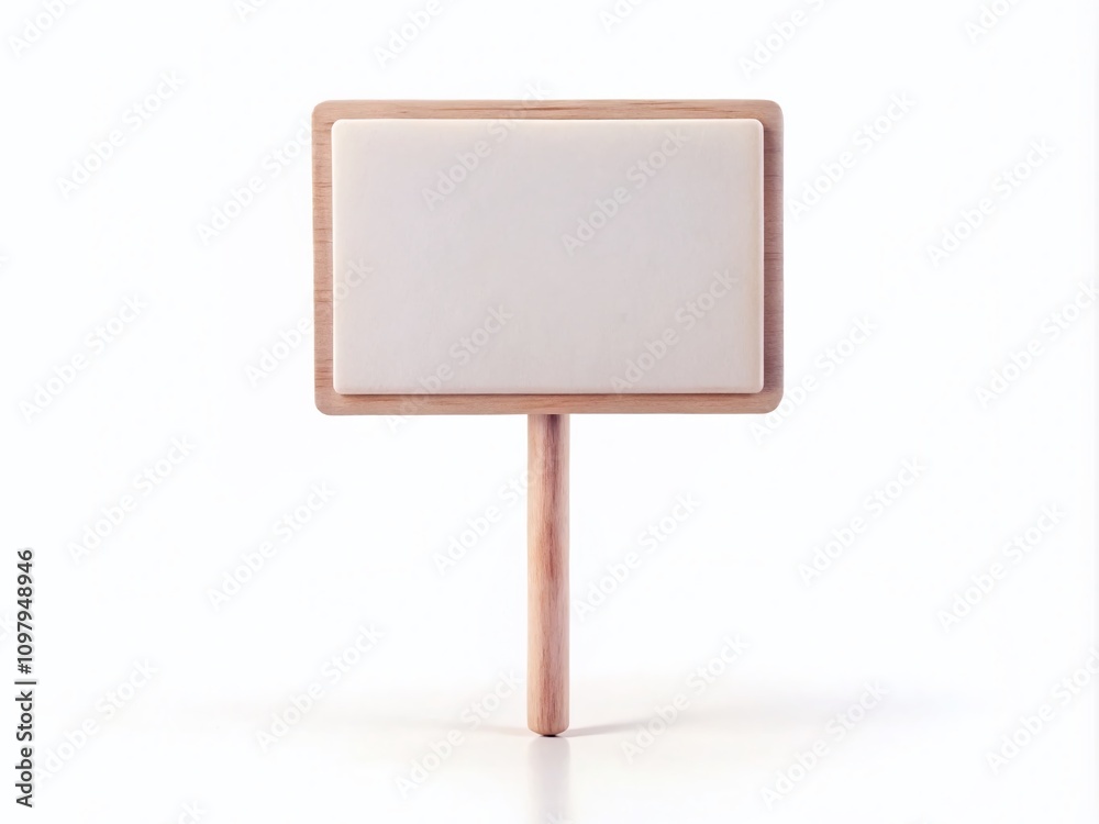 Fototapeta premium Rectangular Blank Signboard on a Stick Isolated on White Background for Customizable Advertising and Notification Purposes with a Tilt-Shift Photography Style