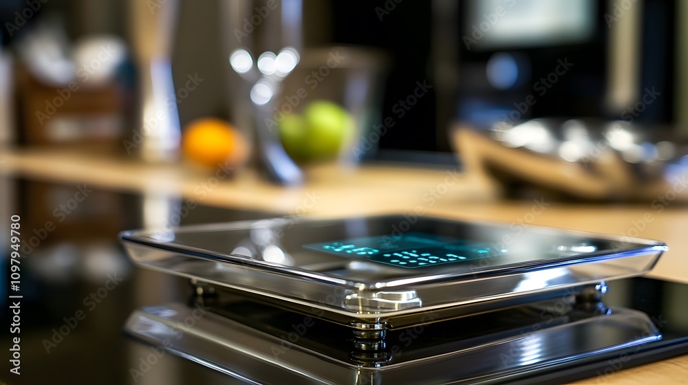 Scale showing weight measurement on a sleek modern bathroom floor. Emphasizing self-care and health awareness in daily routines. Scale showing weight measurement on a sleek modern bathroom floor. Emphasizing self-care and health awareness in daily routines.