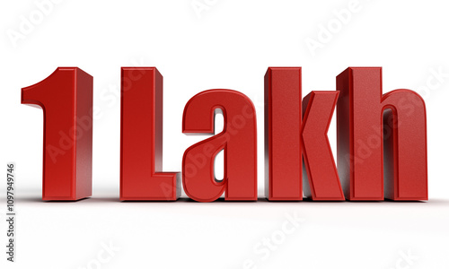 Isolated 1 Lakh word on white background. 1 Lac in Red color, 3d Render Illustration photo