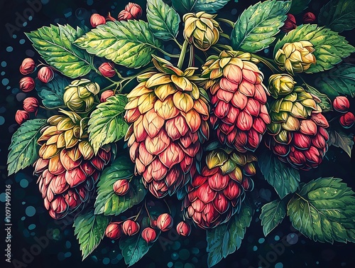 Vintage Artisanal Brewery Logo with Hand Drawn Hops and Barley in Earthy Tones