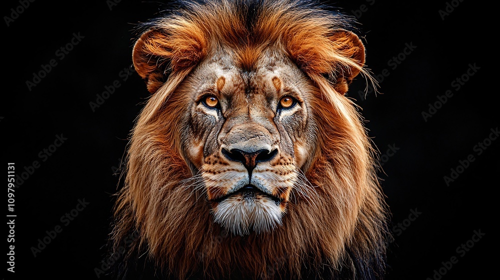 Fierce Face of a Majestic Lion Roaring with Golden Eyes and Wild Mane on Dark Background Fierce Face of a Majestic Lion Roaring with Golden Eyes and Wild Mane on Dark Background