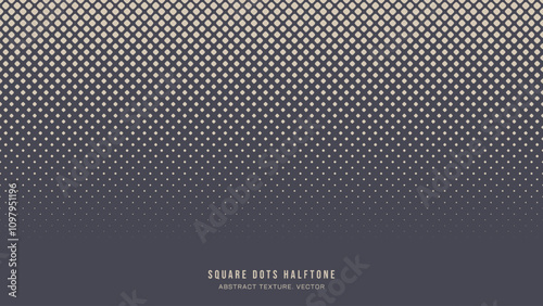 Square Rounded Dots Halftone Pattern Faded Border Vector Abstract Background. Geometric Rhombus Grid Graphical Abstraction Half Tone Subtle Texture. Retro Futuristic Sci-Fi Technology Art Illustration