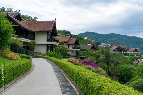 Wallpaper Mural Traditional Thai village with scenic hillside views and lush greenery. Torontodigital.ca