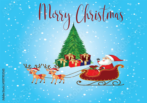 Merry Christmas wishes banner with Santa Claus and gift box