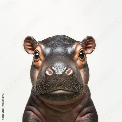 cute baby hippo calf isolated on plain light background photo