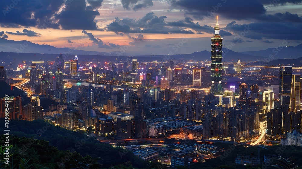 Obraz premium _Night_City_Landscape_and_Road_Attractions