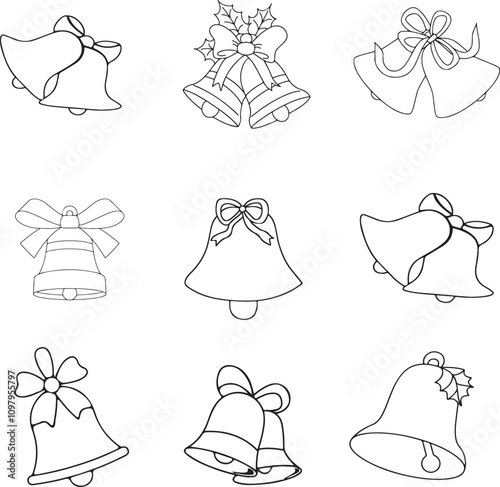 set of christmas bells,christmas, tree, holiday, winter, decoration, vector, celebration, xmas, 