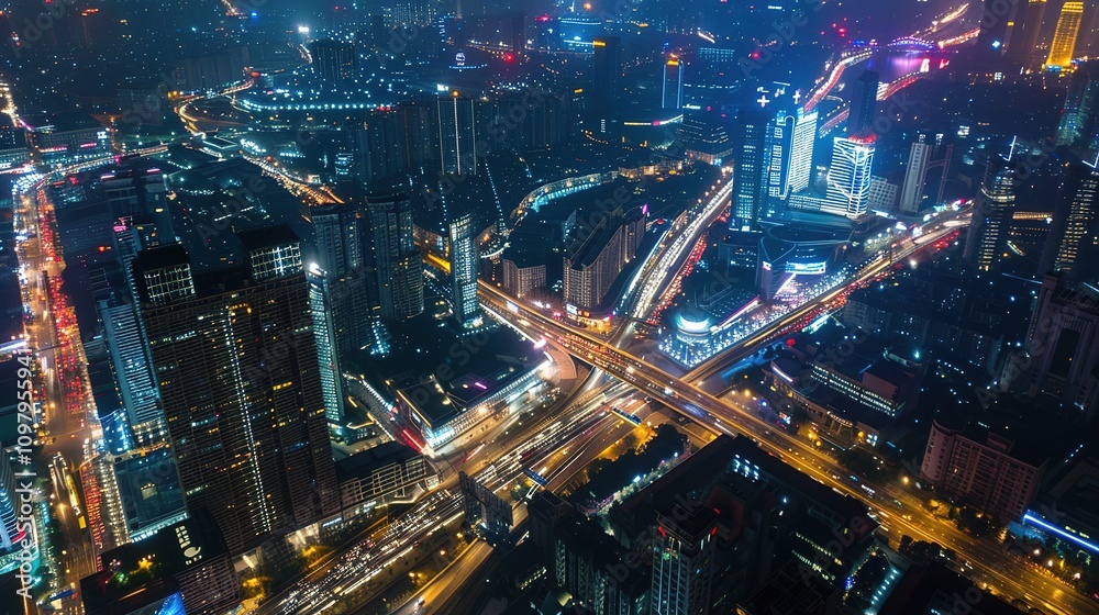 Fototapeta premium _Night_City_Landscape_and_Road_Attractions