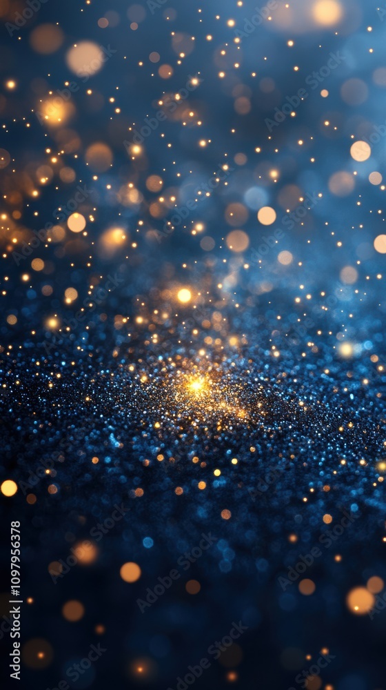Fototapeta premium Deep blue background with golden bokeh lights