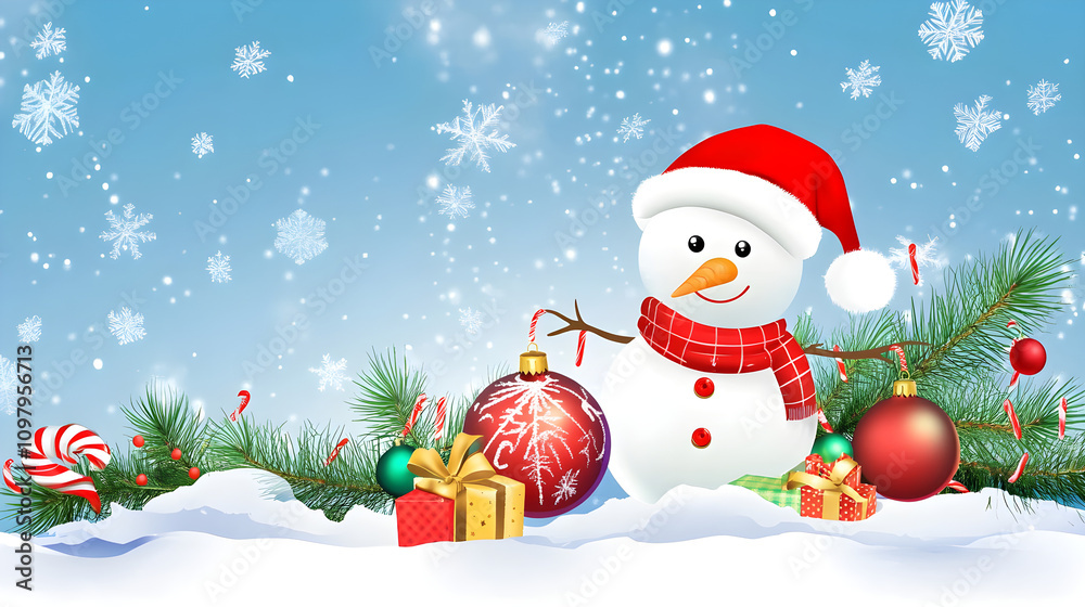 Fototapeta premium A Joyful Winters Welcome: The Enchanting Digital Dance of Snowmen and Sparkling Festivities