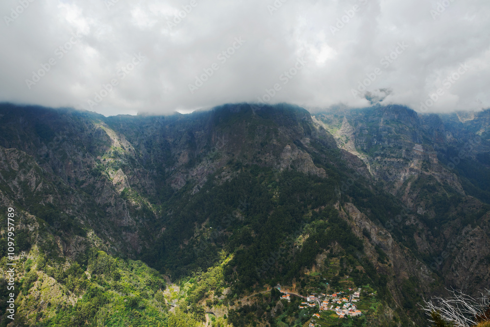 view of Curral das Freiras from the Eira do Serrado Viewpoint (Madeira, Portugal)