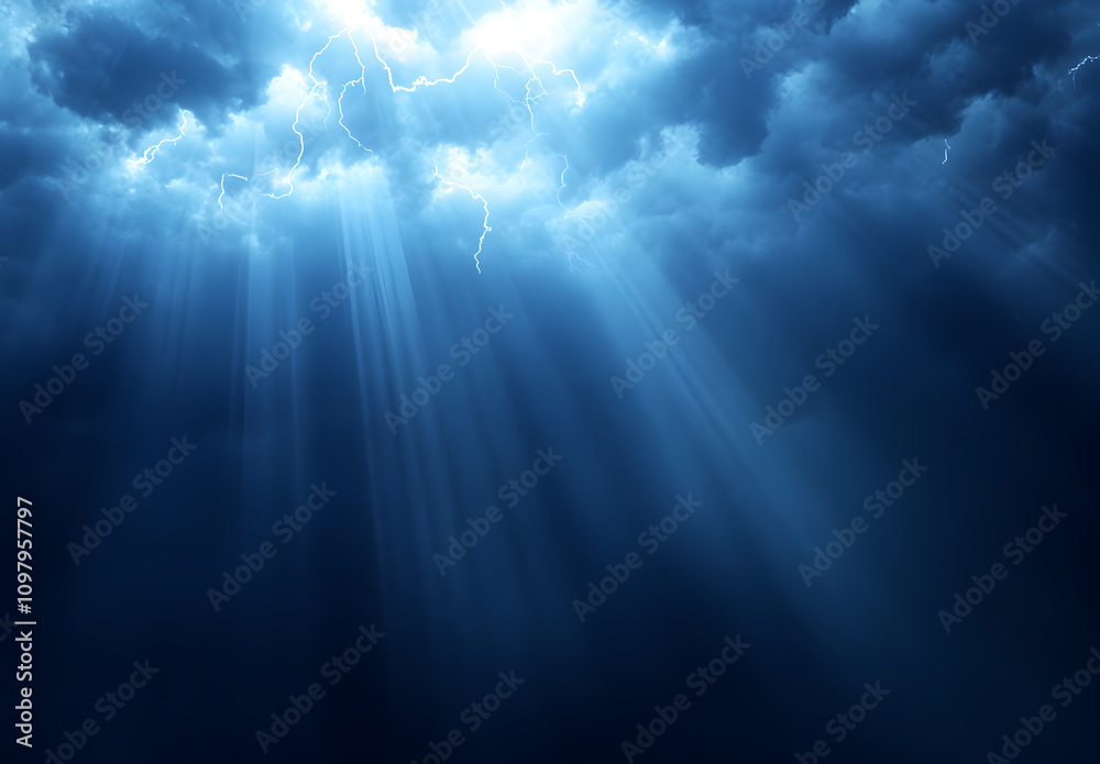 Obraz premium A dramatic sky with dark storm clouds and lightning, symbolizing the power of divine, torrential lightning.