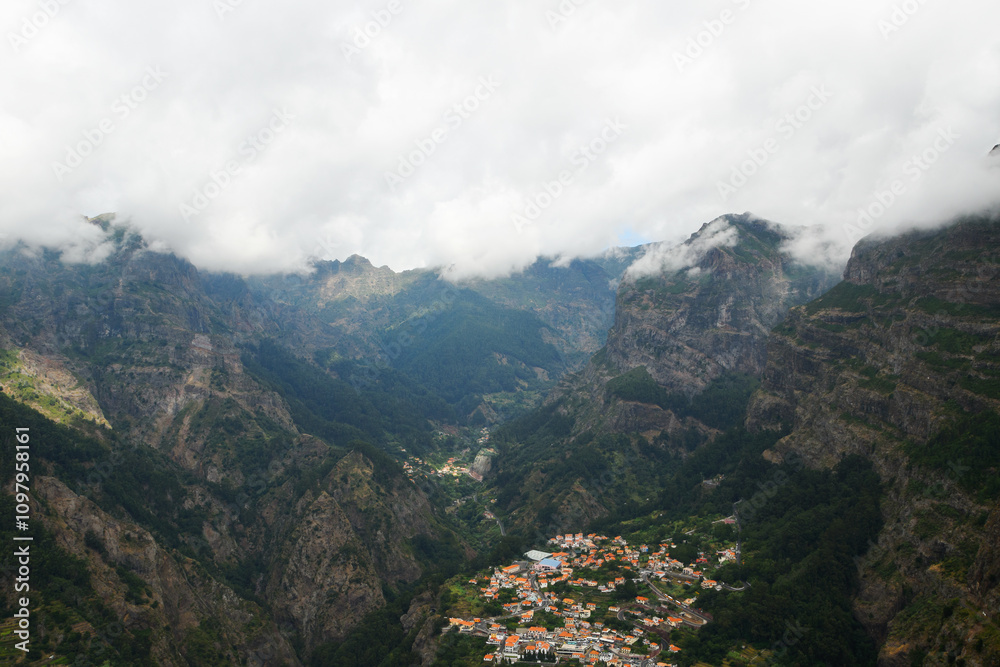 view of Curral das Freiras from the trail leading to this village (Madeira, Portugal)