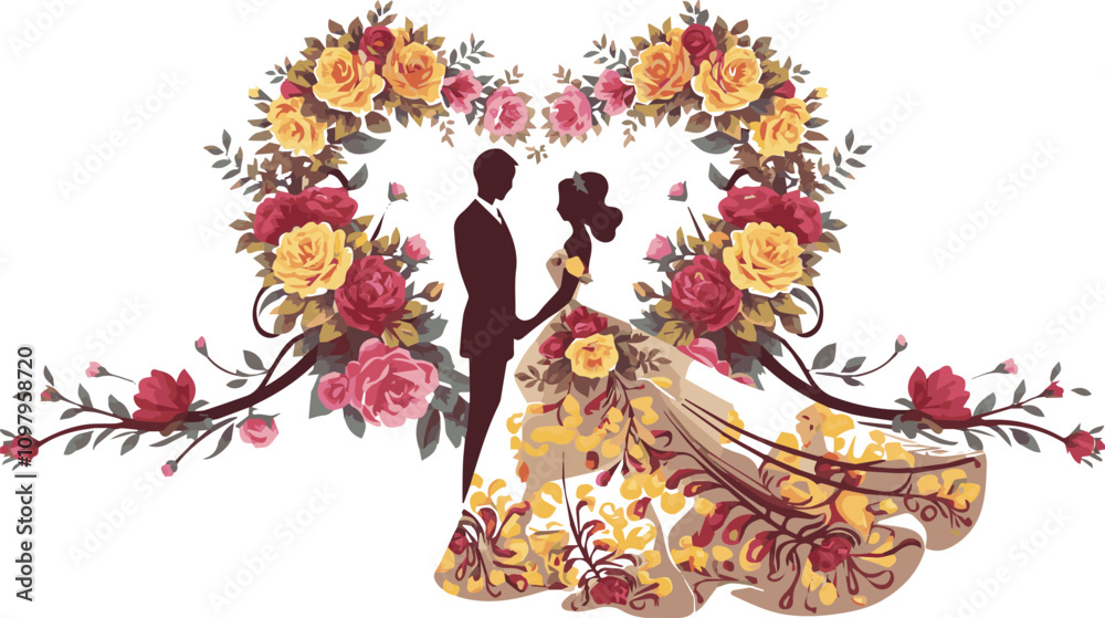 Obraz premium A romantic silhouette illustration of a bride and groom 