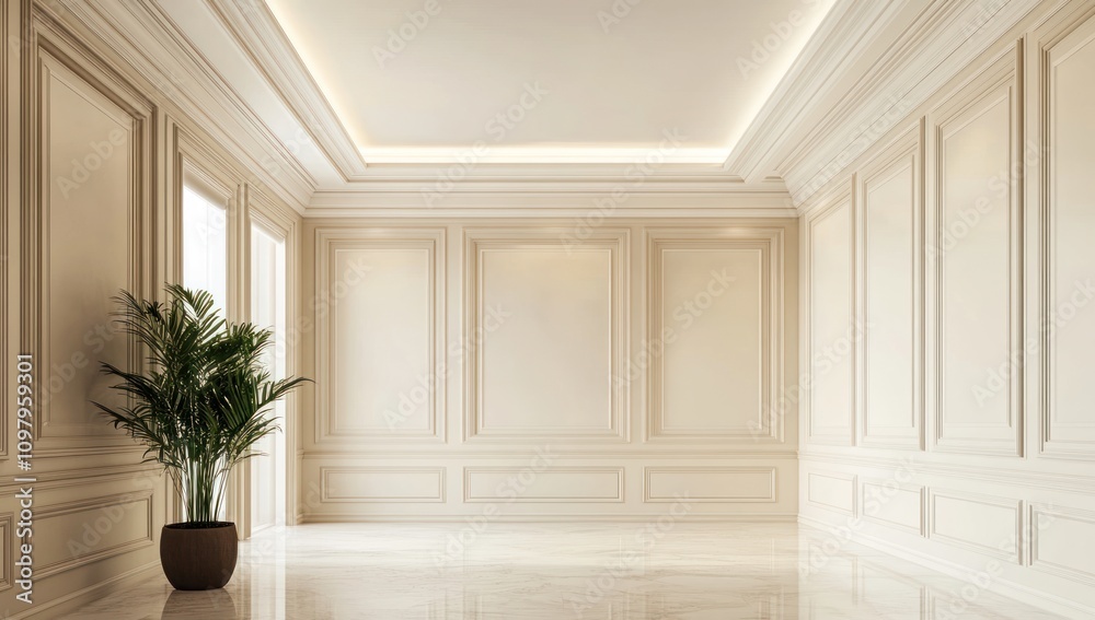 Fototapeta premium Elegant Room with Classic Moldings and a Plant