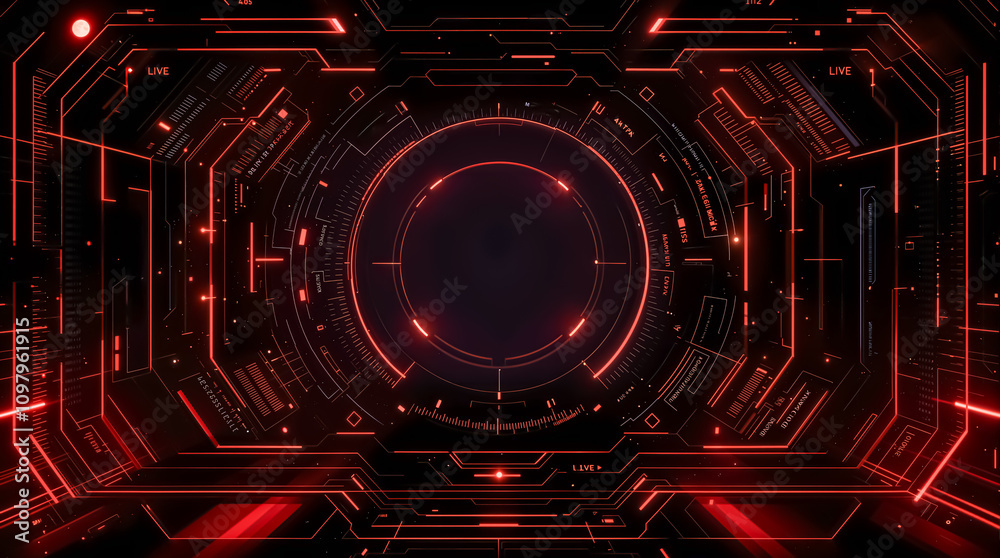 Futuristic Digital Interface with Red Neon Elements Futuristic Digital Interface with Red Neon Elements