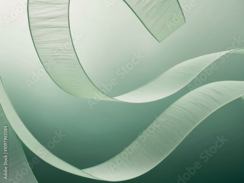 Abstract Digital Artwork with Flowing Green Ribbons on Gradient Background. photo