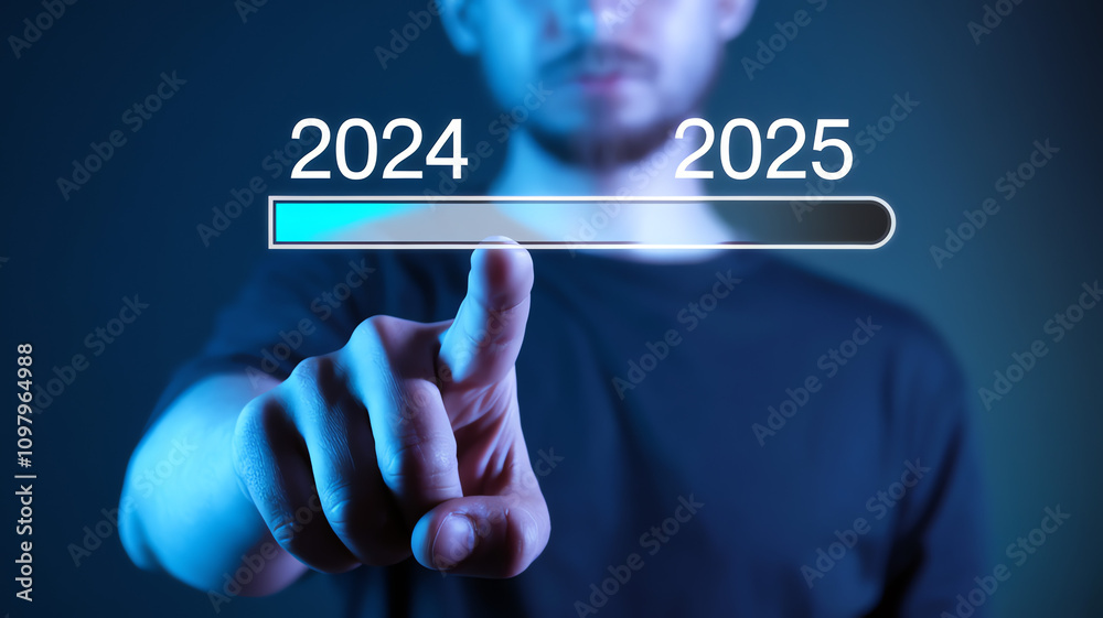 Obraz premium Transitioning from 2024 to 2025 with a digital timeline representation