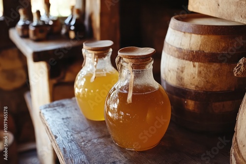 Traditional mead brewing, using honey, water, and yeast to create one of the oldest fermented drinks photo