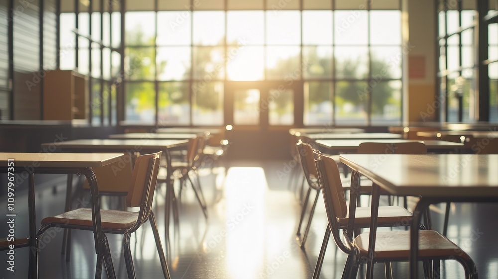 Empty school cafeteria tables during off-peak hours, a serene moment of reflection on the passage of time and the transient nature of youth. Empty school cafeteria tables during off-peak hours, a serene moment of reflection on the passage of time and the transient nature of youth.